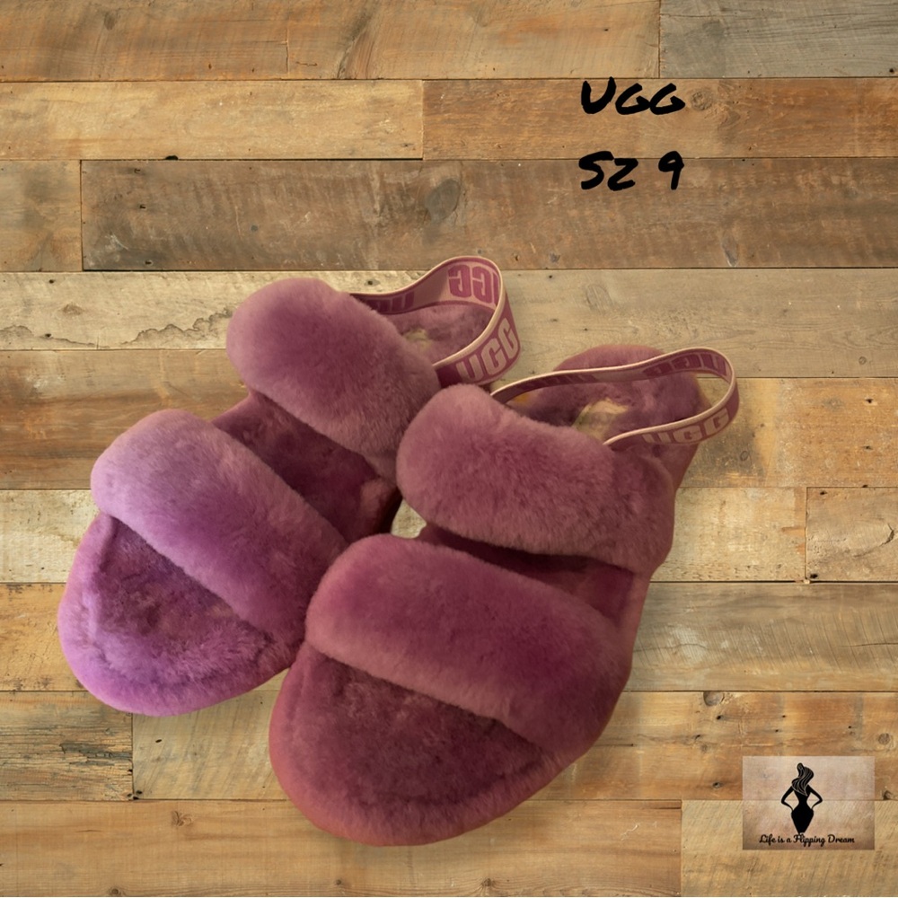 UGG Plum Fluffy Sandals Sz 9 #1443